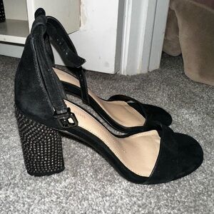 Gently used black rhinestones heels